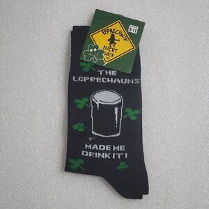 Cara Craft Socks Leprechauns Made Me Drink It! Black Green Clovers OS Ladies New